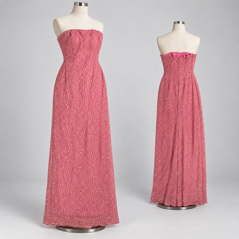 Vintage Jessica McClintock Gunne Sax Pink Metallic Strapless Dress Sz 3 USA